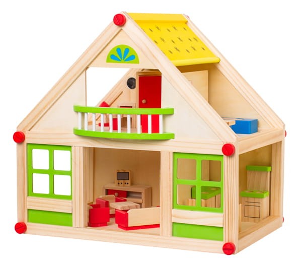 Drewniany domek dla lalek z mebelkami my villa + taras