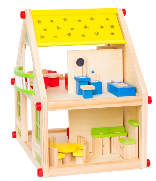 Drewniany domek dla lalek z mebelkami my villa + taras