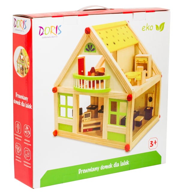 Drewniany domek dla lalek z mebelkami my villa + taras