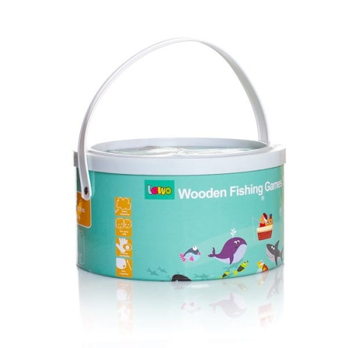 Drewniane rybki w wiaderku gra łowienie puzzle 3D