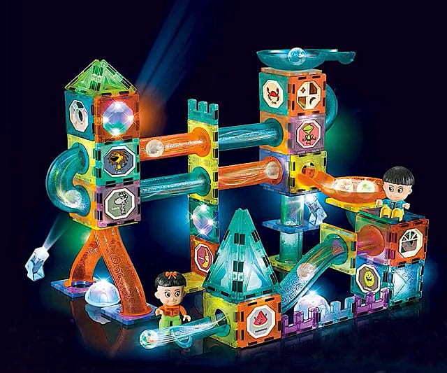 Magiczne klocki magnetyczne świecące, tor kulkowy 202 el