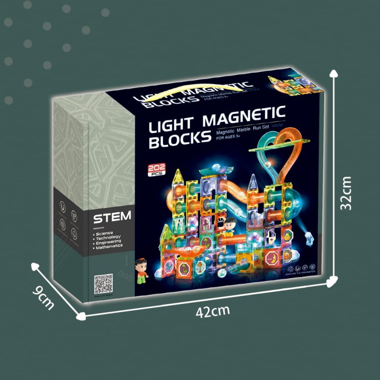 Magiczne klocki magnetyczne świecące, tor kulkowy 202 el