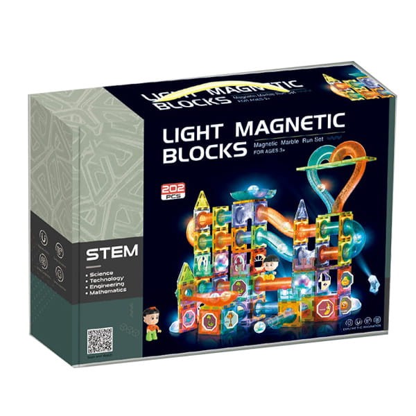 Magiczne klocki magnetyczne świecące, tor kulkowy 202 el