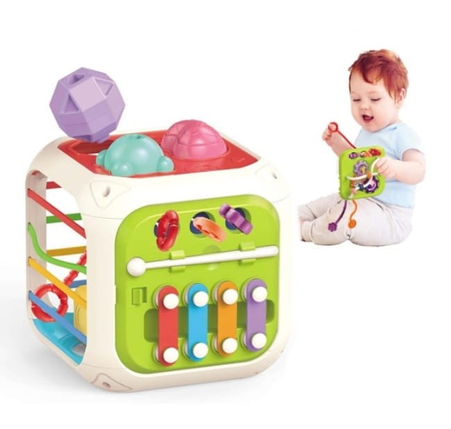 Kostka sensoryczna elastyczna edukacyjna sorter kształtów