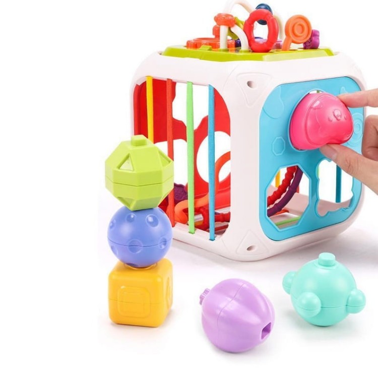 Kostka sensoryczna elastyczna edukacyjna sorter kształtów