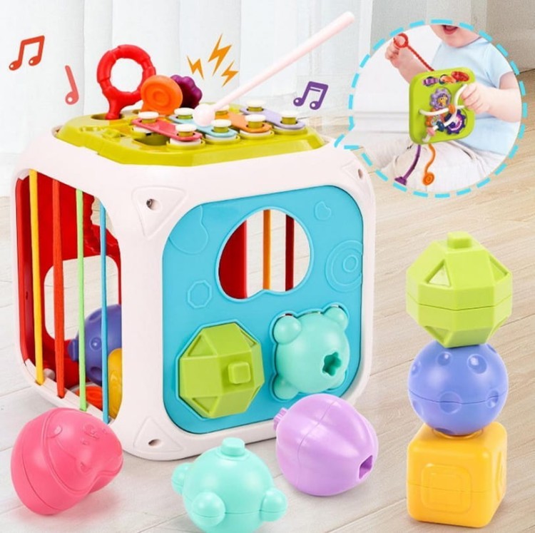 Kostka sensoryczna elastyczna edukacyjna sorter kształtów