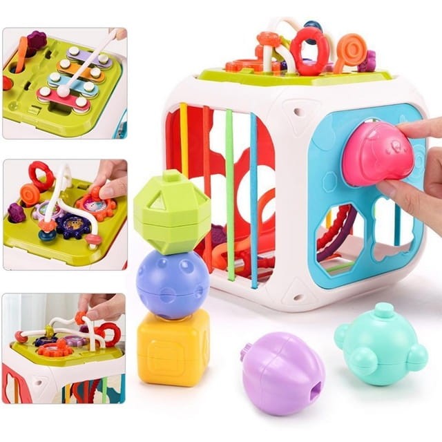 Kostka sensoryczna elastyczna edukacyjna sorter kształtów