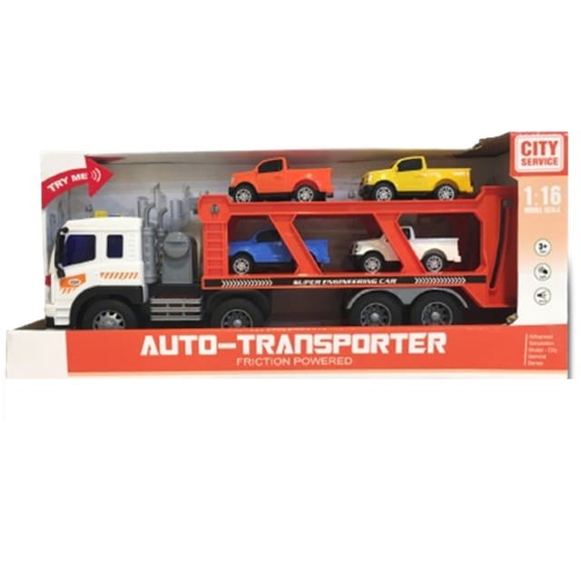 Auto transporter tir z przyczepą laweta 4 autka światła dźwięki