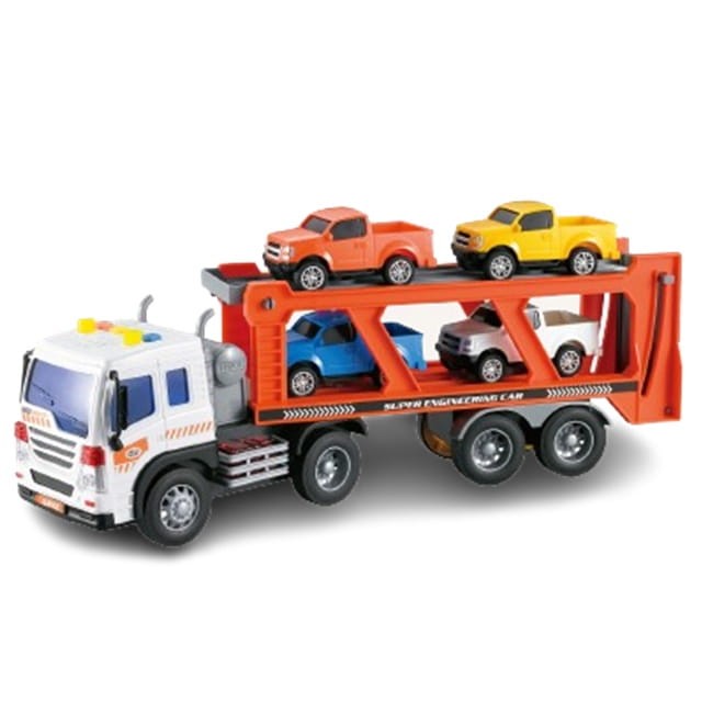 Auto transporter tir z przyczepą laweta 4 autka światła dźwięki