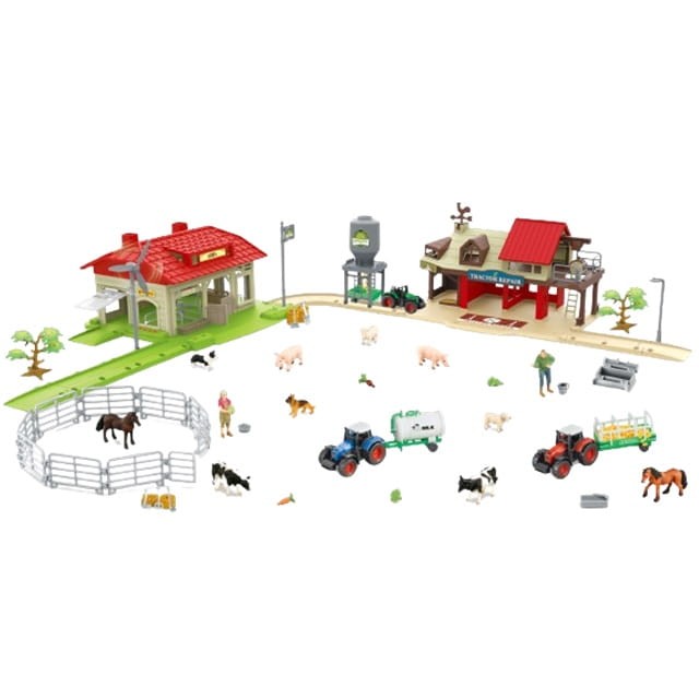 Duża Farma 125 elementów traktory zwierzęta gospodarstwo akcesoria + mata