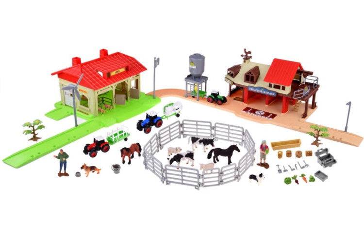 Duża Farma 125 elementów traktory zwierzęta gospodarstwo akcesoria + mata