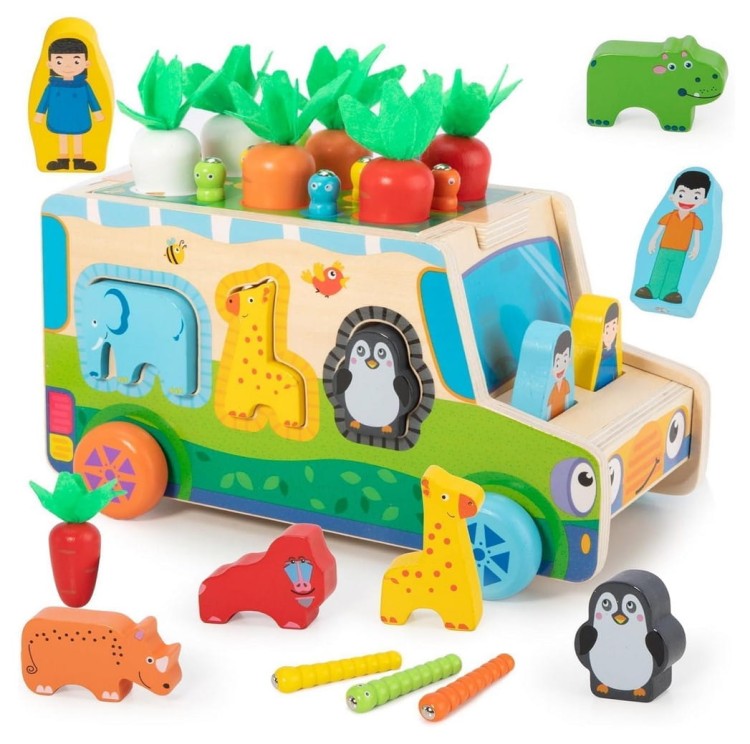 Montessori sorter klocków auto złap robaczka układanka robaczki marchewki zwierzęta