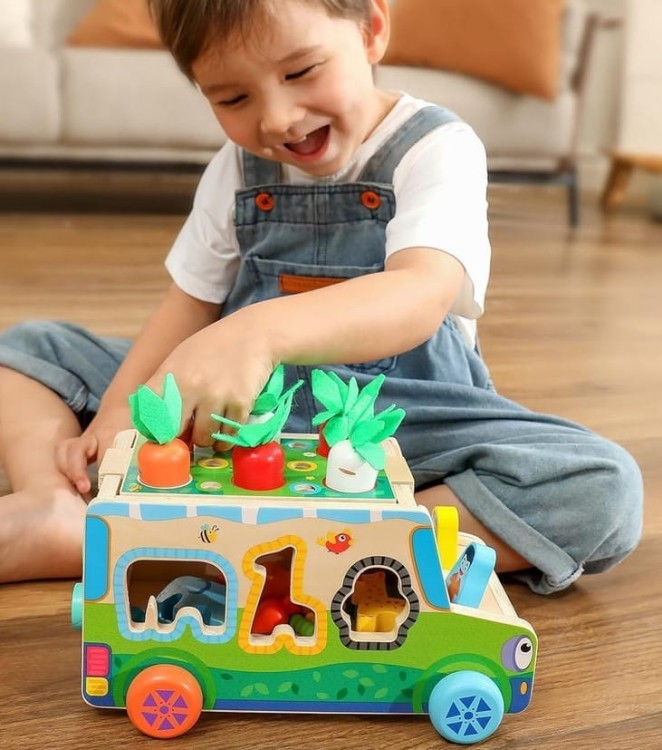Montessori sorter klocków auto złap robaczka układanka robaczki marchewki zwierzęta
