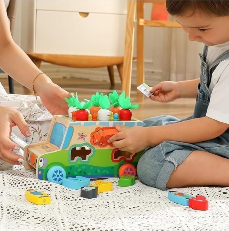 Montessori sorter klocków auto złap robaczka układanka robaczki marchewki zwierzęta