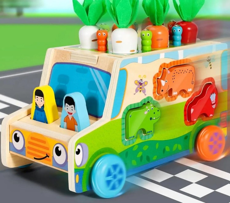 Montessori sorter klocków auto złap robaczka układanka robaczki marchewki zwierzęta