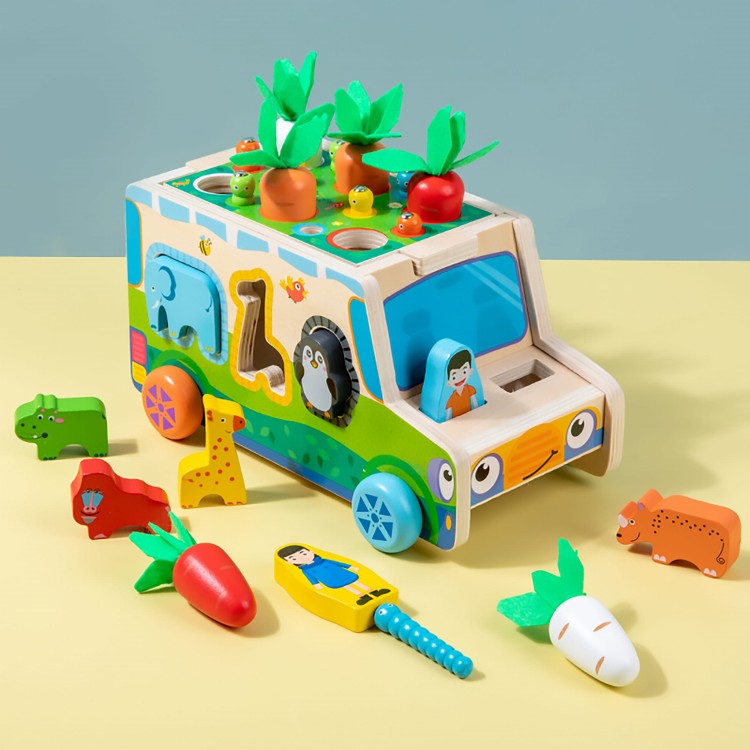 Montessori sorter klocków auto złap robaczka układanka robaczki marchewki zwierzęta