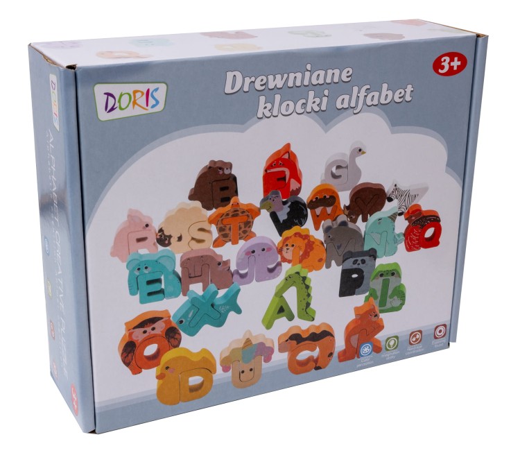 Doris drewniane literki puzzle układanka zwierzęta alfabet