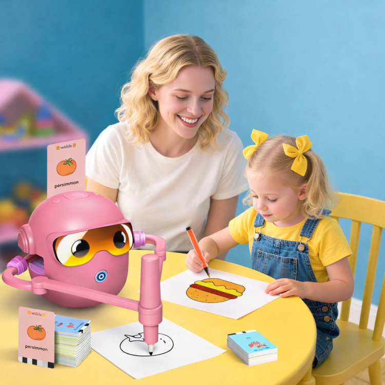 Robot edukacyjny interaktywny nauka rysowania zestaw fiszki mazaki 100 kart