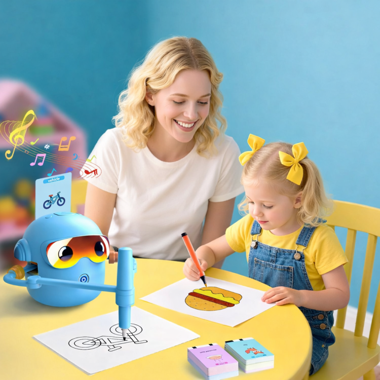 Robot edukacyjny interaktywny nauka rysowania zestaw fiszki mazaki 100 kart