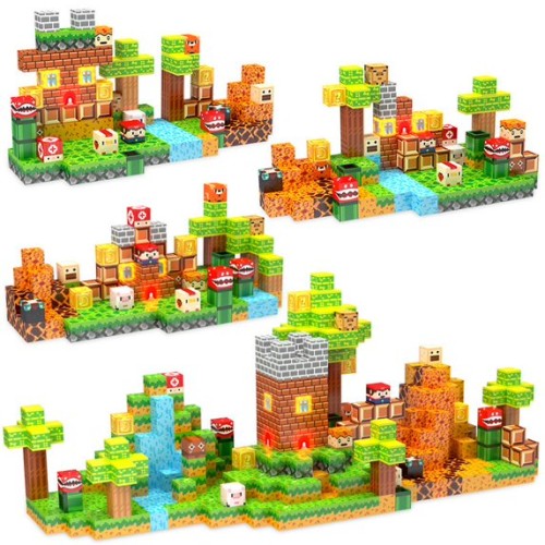 Klocki Magnetyczne sześciany Świat Mario 137 elementów + 3 światełka LED
