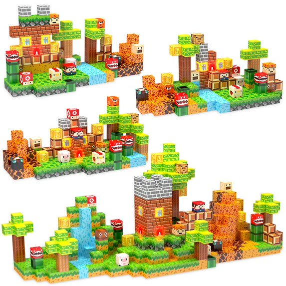 Klocki Magnetyczne sześciany Świat Mario 137 elementów + 3 światełka LED