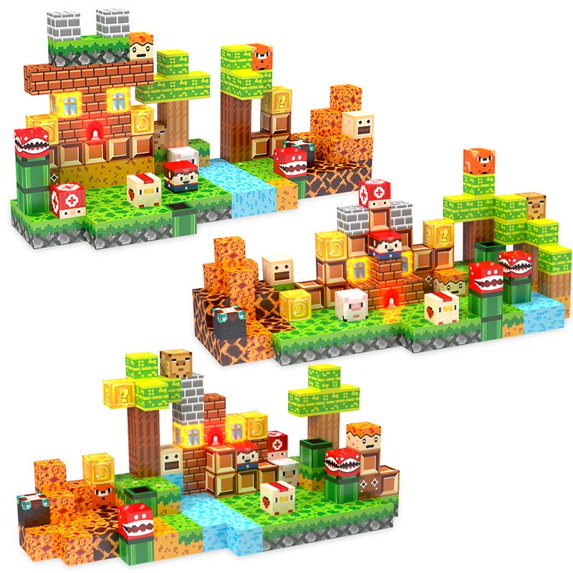 Klocki Magnetyczne sześciany Świat Mario 137 elementów + 3 światełka LED