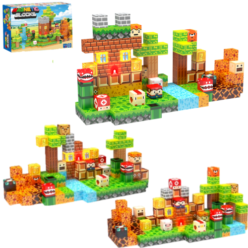 Klocki Magnetyczne sześciany Świat Mario 137 elementów + 3 światełka LED