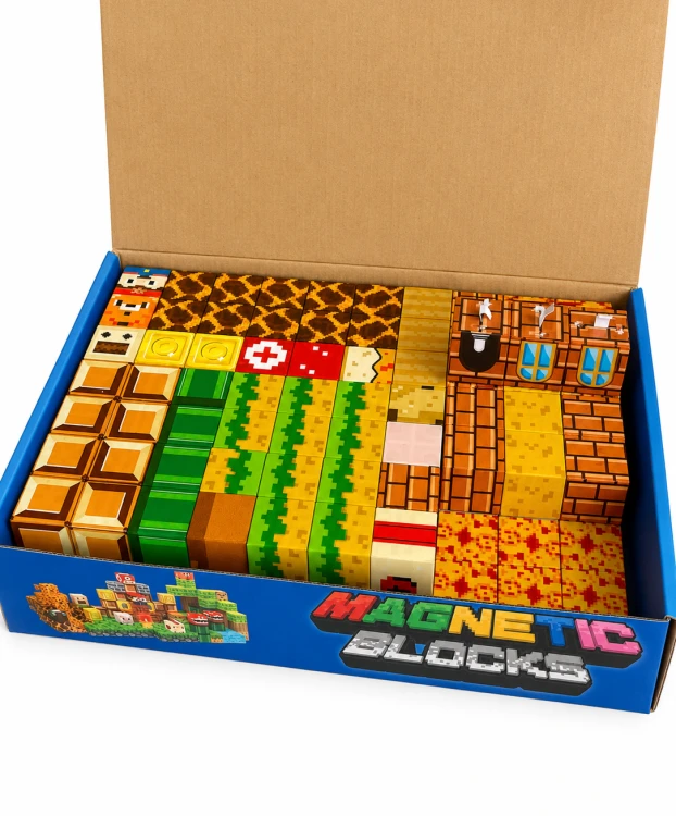 Klocki Magnetyczne sześciany Świat Mario 137 elementów + 3 światełka LED