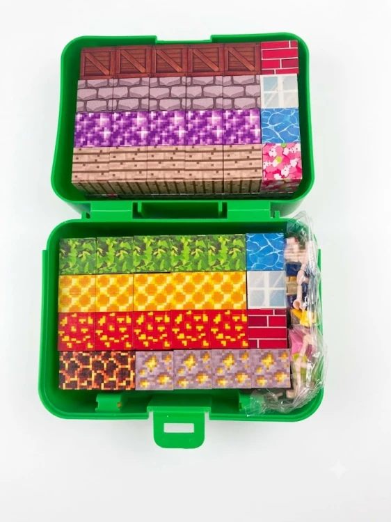 Klocki magnetyczne sześciany 3D pixele w walizce + figurki