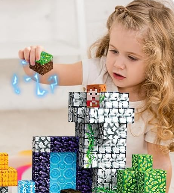 Klocki magnetyczne sześciany 3D pixele w walizce + figurki