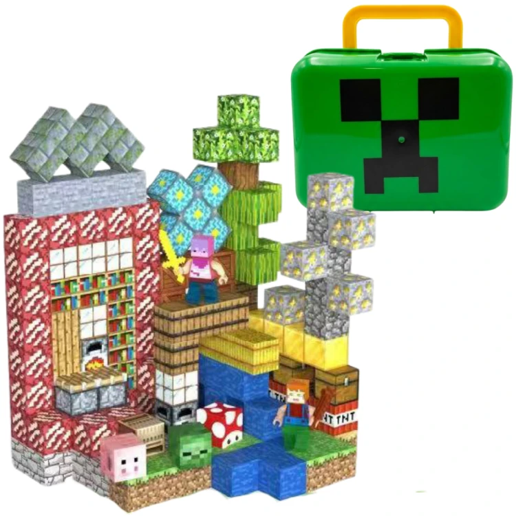 Klocki magnetyczne sześciany 3D pixele w walizce + figurki