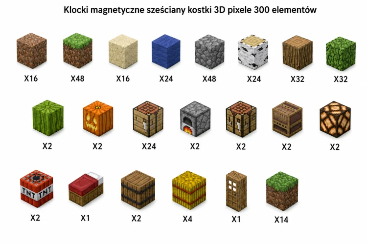 Klocki magnetyczne sześciany kostki 3D pixele 300 elementów