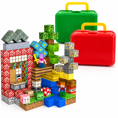 Klocki magnetyczne sześciany 3D pixele w walizce + figurki