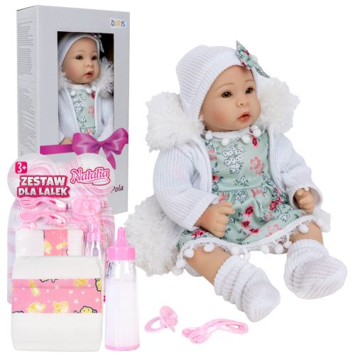 Lalka Pola bobas w śpioszkach 40 cm butelki pieluszki